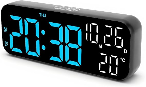 CCYLEZ LED Alarm Clock, Soft Light Multi Function Digital Clock Voice Control with Countdown Timer for Bedroom (Black Blue Lamp)