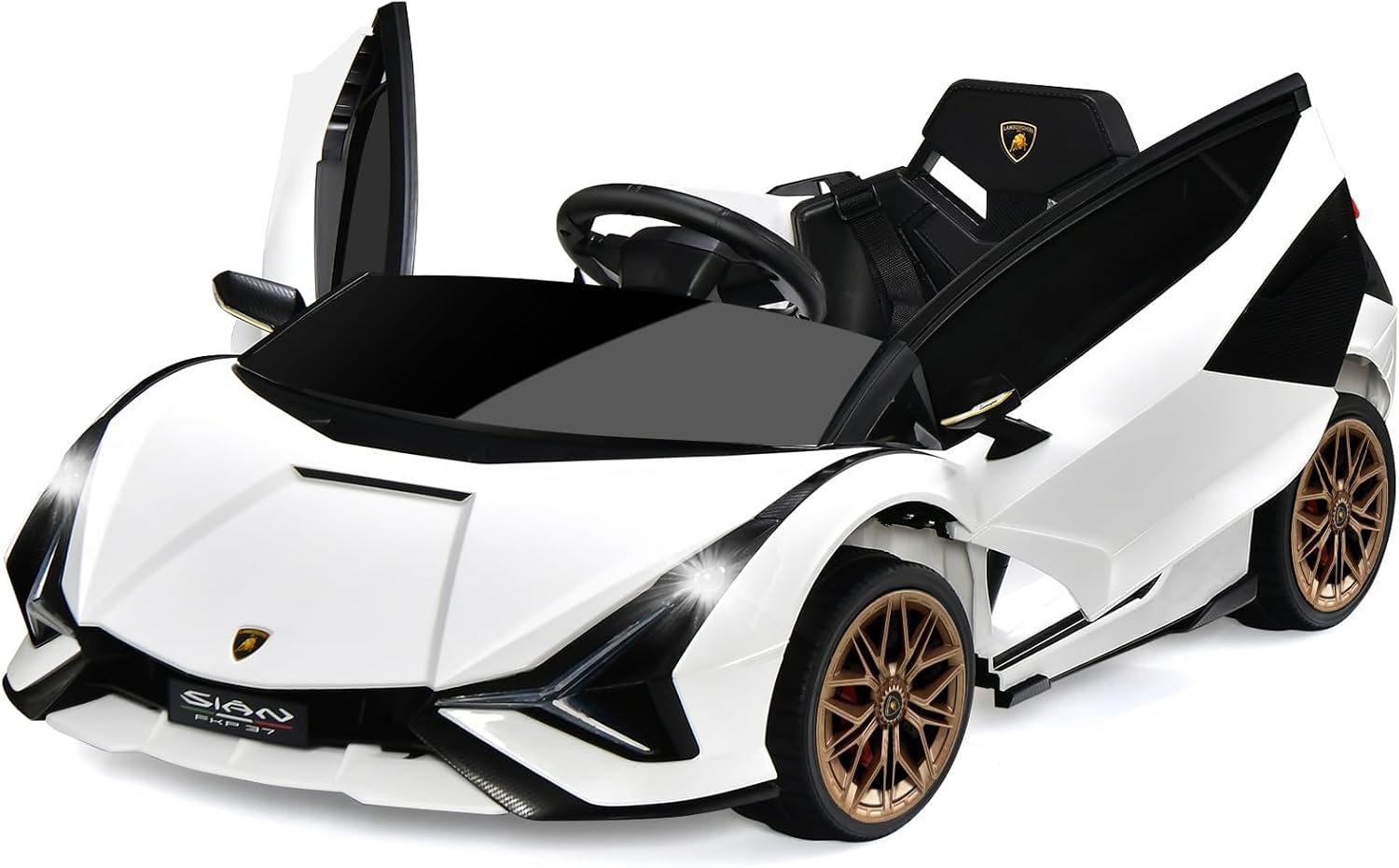 COSTWAY 12V Kids Electric Ride on Car with Remote Control, LED Lights, MP3, Music, Spring Suspension, Licensed Lamborghini Battery Powered Toy Vehicle for Boys and Girls White