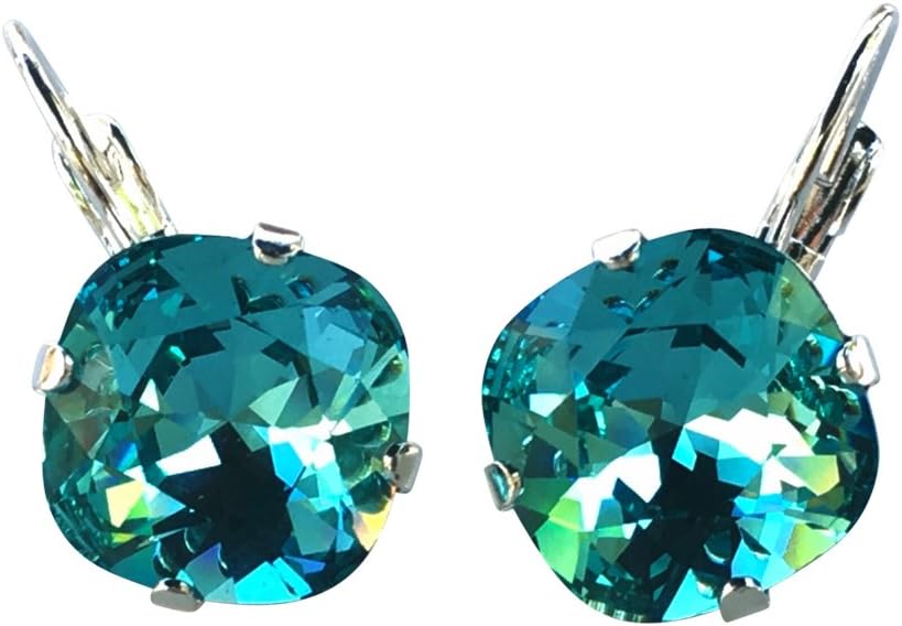 HisJewelsCreations Cushion Cut Large Square Stone Silver-tone Earrings for Women Jewelry Gift for Her