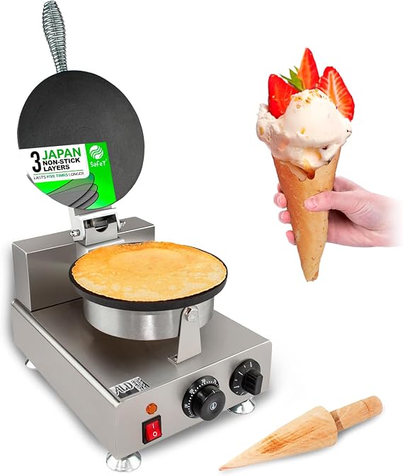 ALDKitchen Waffle Cone Maker | Nonstick Cone Iron (1-Head)