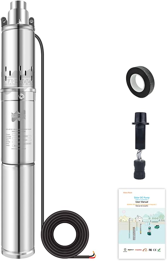 Mars Rock 370W Solar Water Pump,304 Stainless Steel,Deep Well Screw Pump,24V DC,213FT Head, 9GPM, Built in Controller,Solar Water Pump for Factories,Farmland,Irrigation Use