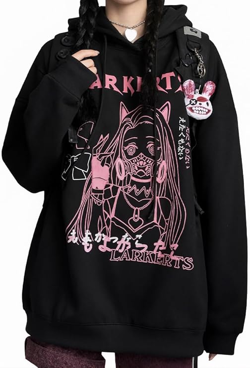 EMILYLE Womens Girls Japanese Style Hoodie Cute Pattern Print Sweatshirt Fashion Kawaii Anime Pullover