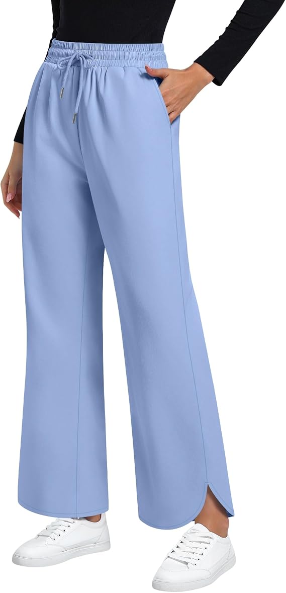 Xaatren Women's Nurse Scrub Work Pants | 2 Way Stretch, Mid Rise, Straight Leg, Drawstring, 4 Pockets, Medical, Workwear, Casual, Wide Leg Bottoms, Elastic, Soft