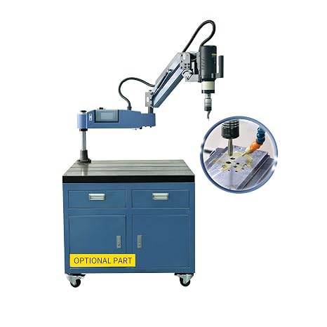 US Stock ZAC 110V Electric Tapping Machine with Auto Oiling Blowing M3-M16 Universal Flexible Tapping Arm 0-375 RPM Portable Tapper for Steel Aluminum Stainless Steel 9PCS GT12 ANSI Collets Included