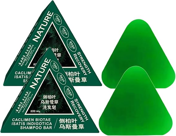 Nature Triangle Shampoo Bar, Seven Green Soap Shampoo for Women and Men, Vegetable Solid Shampoo Bar for Gentle Cleaning & Nourishing Care, Strengthens Straight Hair & Soothes the Scalp (2 Pieces)
