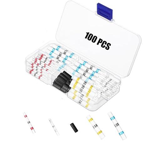 100PCS Solderless Heat Shrink Connectors Kit (3:1) with 2:1 Shrink Tubing, IP67 Waterproof for Marine, Auto, Electrical, DIY (No Soldering Tool Required)