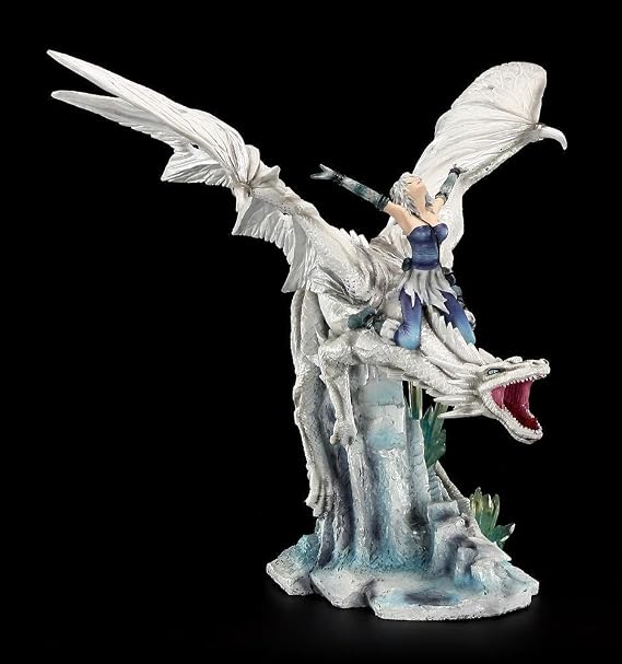 Unbekannt Große Drachen Figur - Candidus mit Drachenreiter - Drachenfigur Deko Gothic Figuren