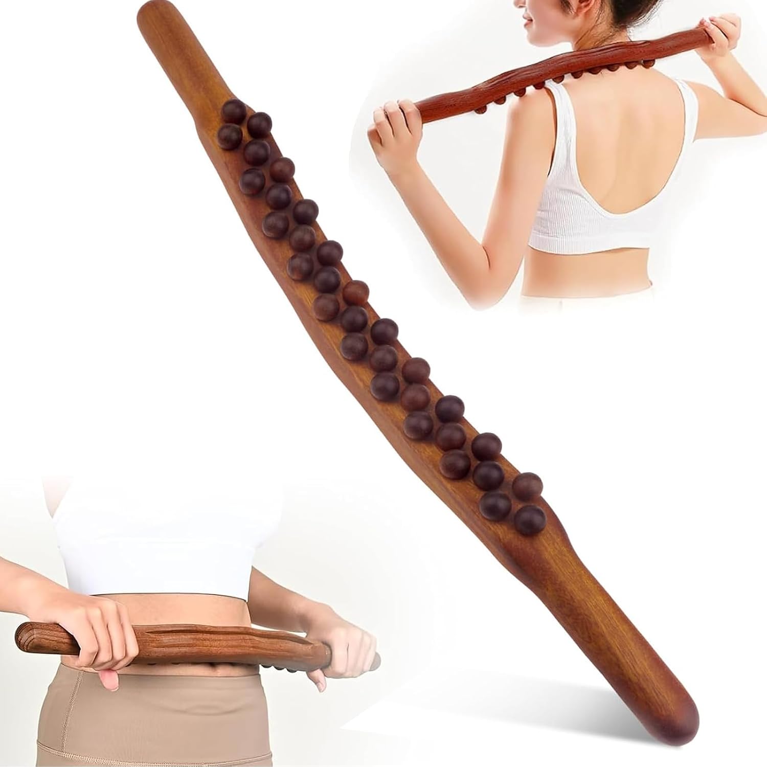 Gua Sha Wooden Massage Stick with 31 Massage Beads Natural Wood Fascia Stick for Muscle Relaxation & Fascia Massage Full Body Massage for Back Neck Legs & Arms (C)