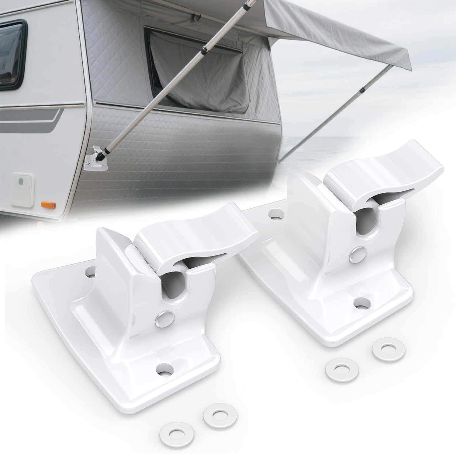 RV Awning Brackets, 3104653.005 RV Trailer Bottom Mounting Bracket, Camper Awning Parts for Lower Awning Arms Replacement, Mounting Foot for 8300 8500 9000 Awnings, 1 Pair
