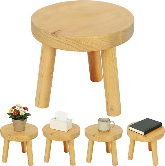 Small Wooden Stool, Removable Milking Stools Plant Stand for Kitchen Bathroom Bedroom Entryway (25.5 * 25.5 * 24 cm)