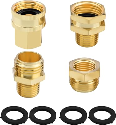 Jingzan 4PCS Brass Garden Hose Adapter Set, 34 GHT to 12 NPT Fittings, Hose to Pipe Connector Kit for Irrigation, RV, Plumbing Use 34GHT X 12NPT Set