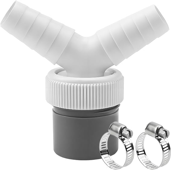 Washing Machine Drain Adapter Washing Machine Hose Connector Drain Adaptor for Dishwasher 19-24 mm Double Connection Pipe with Hose Clamp for Dishwasher Tumble (Double Head + 2 Clamps)