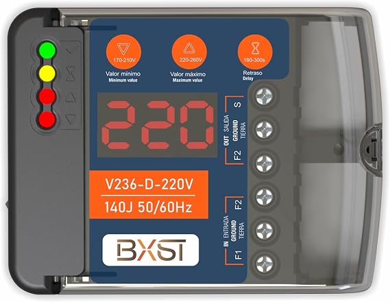BXST Heavy Duty Wire Surge Protector with LED Display Voltage & Delay Protection Adjustable 220V 30A Max 6600W 140J Refrigerator Air Conditioning Motor Pump Surge Protection