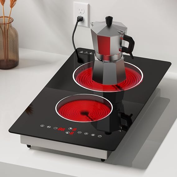 2 Ring Electric Hob, Electric Hob 2 Burner,Plug In Hob,Touch 3000W