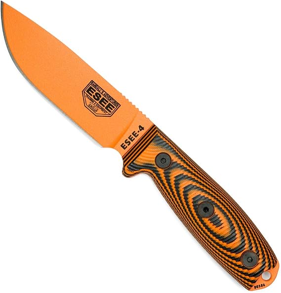 ESEE-4 1095 Carbon Steel Black Sheath Orange Blade, Orange/Black G10 3D Handle
