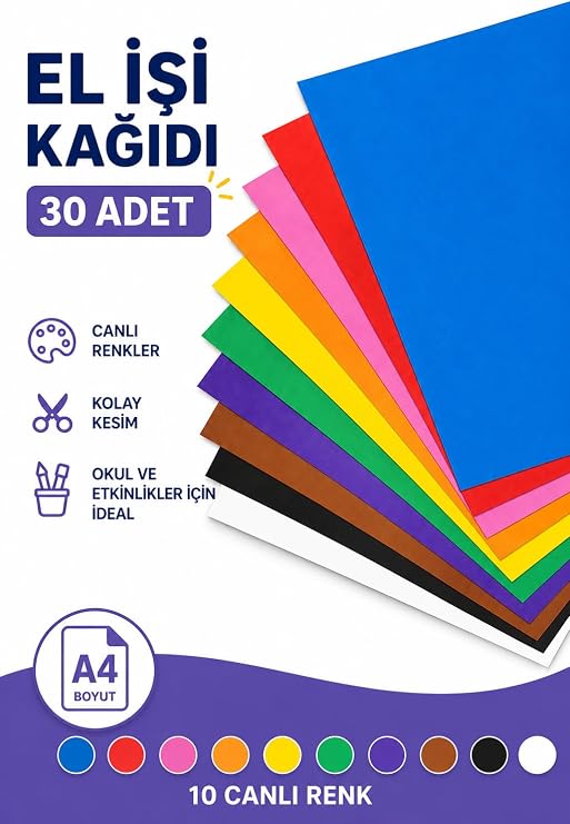 30 Adet A4 Elişi Kağıdı Karışık Renk El işi Kağıdı