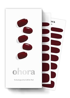 ohora Semi Cured Gel Nail Strips N Classic Burgundy - Red, Solid, Works with Any UVLED Lamps, Salon-Quality, Long Lasting, Easy to Apply & Remove - Includes 2 Prep Pads, Nail File & Wooden Stick
