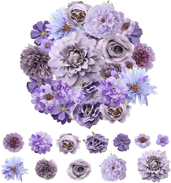 38 PCS Artificial Flower Heads with 12 Styles Small Fake Flowers Decorations 2-11cm Mix Silk Flowers for Crafts DIY Wedding Party Cake Home Decoration