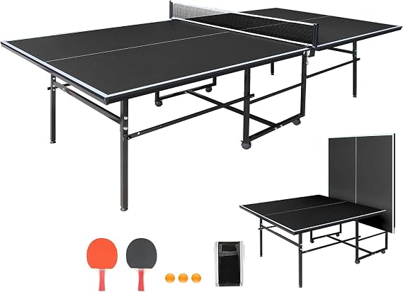 KEIKI Foldable 8FT/8.5FT/9FT Ping Pong Table Set, Portable Indoor Table Tennis Table with 0.2'' Durable MDF Top, Quick Game Mesa de Ping Pong para Adultos with Net, 2 Paddles & 3 Balls