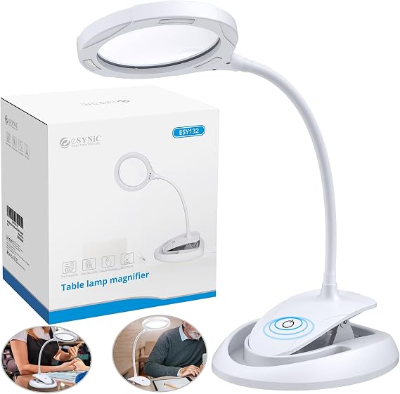 eSynic Desktop Magnifying Glass with 15 LED Lights-800mAh Rechargeable
