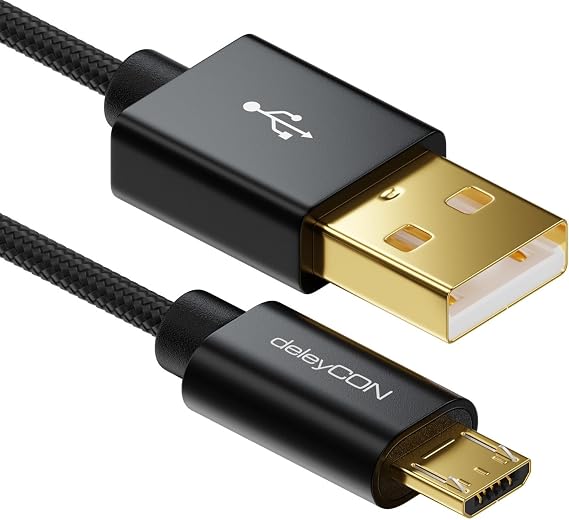 deleyCON 1 m Micro USB Cable Nylon Charging Data Cable – Black
