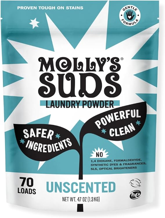 Molly's Suds Original Laundry Detergent Powder - Natural Washing Powder, Earth Derived Powder Detergent - Non-Liquid & Organic Washing Detergent, Sensitive Skin Laundry Detergent - 70 Loads, Unscented