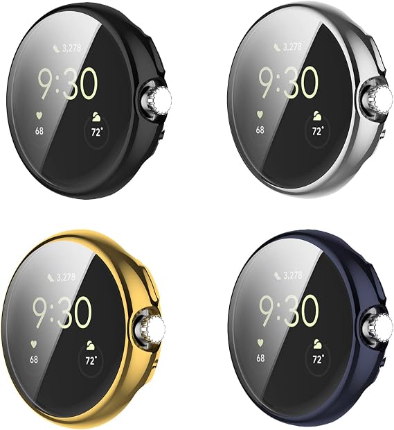 Case Covers Compatible with Google Pixel Watch/Pixel Watch 2 Case, Ultra Slim Soft TPU Case&Screen Protector Full Cover Protective Case for Google Pixel Smart Watch (Black&Blue&Silver&Gold)