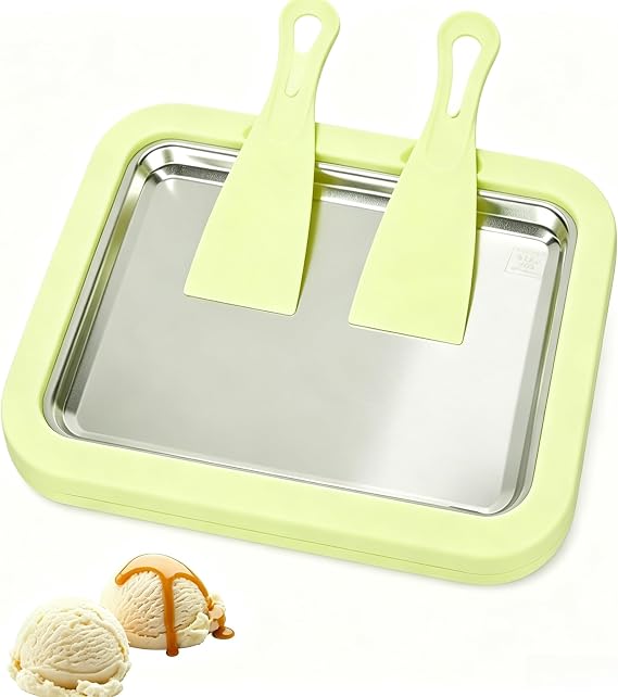 Instant Ice Cream Maker,Rolled Ice Cream Maker, Soft Serve Ice Cream maker,Perfect for Frozen Yogurt, and More! Food grade stainless steel ice cream roll machine for home us (Green)