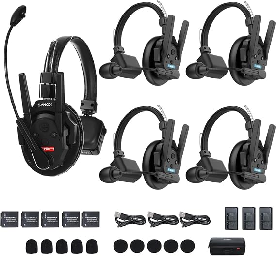 SYNCO XTalk XPro5 Wireless Intercom Headset with Microphone Communication System Random Master Device,2.4GHz Full Duplex 500 M/1640 FT Real-time Monitoring 24H Working Time