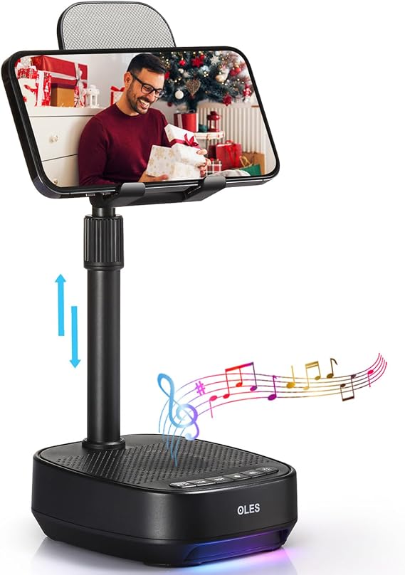 OLES Gifts for Men Women, Adjustable Cell Phone Stand with Wireless Bluetooth Speaker(7-11''Height), Unique Birthday Gift for Dad Mom Him, Phone Holder Led Color Light for iPhone/Android/Tablets