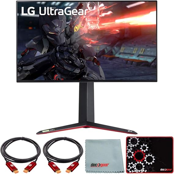 LG 27GN950-B 27 inch Ultragear 4K UHD Nano IPS 1ms 144Hz G-Sync Gaming Monitor Bundle with Deco Gear HDMI Cable 2 Pack + Gamer Surface Mousepad + Screen Cloth