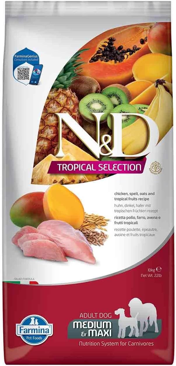 N&D Tropical Selection Medium and Large Breed Adult Dog Food with Chicken and Tropical Fruit 10 Kg