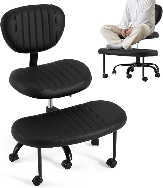 Ergonomic Cross Legged Chair ADHD Chair w/Adjustable Height, Black