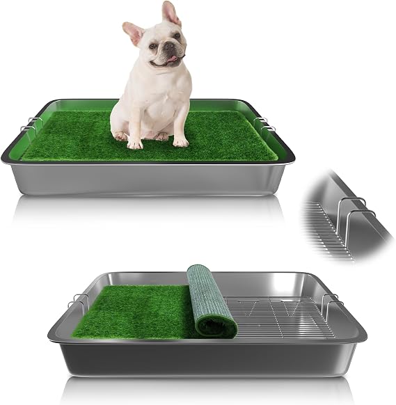 Stainless Dog Grass Pad with Tray Large 28"x20"x4",Outdoor and Indoor Dog Potty Washable Reusable for Grass Pad Puppy Potty Tray & Training Balcony Porch