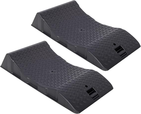 Tire Ramps, 2-Pack Curved Tire Savers with Anti-Slip Base, Vehicle Storage Ramps for Cars, SUVs, RVs, Black