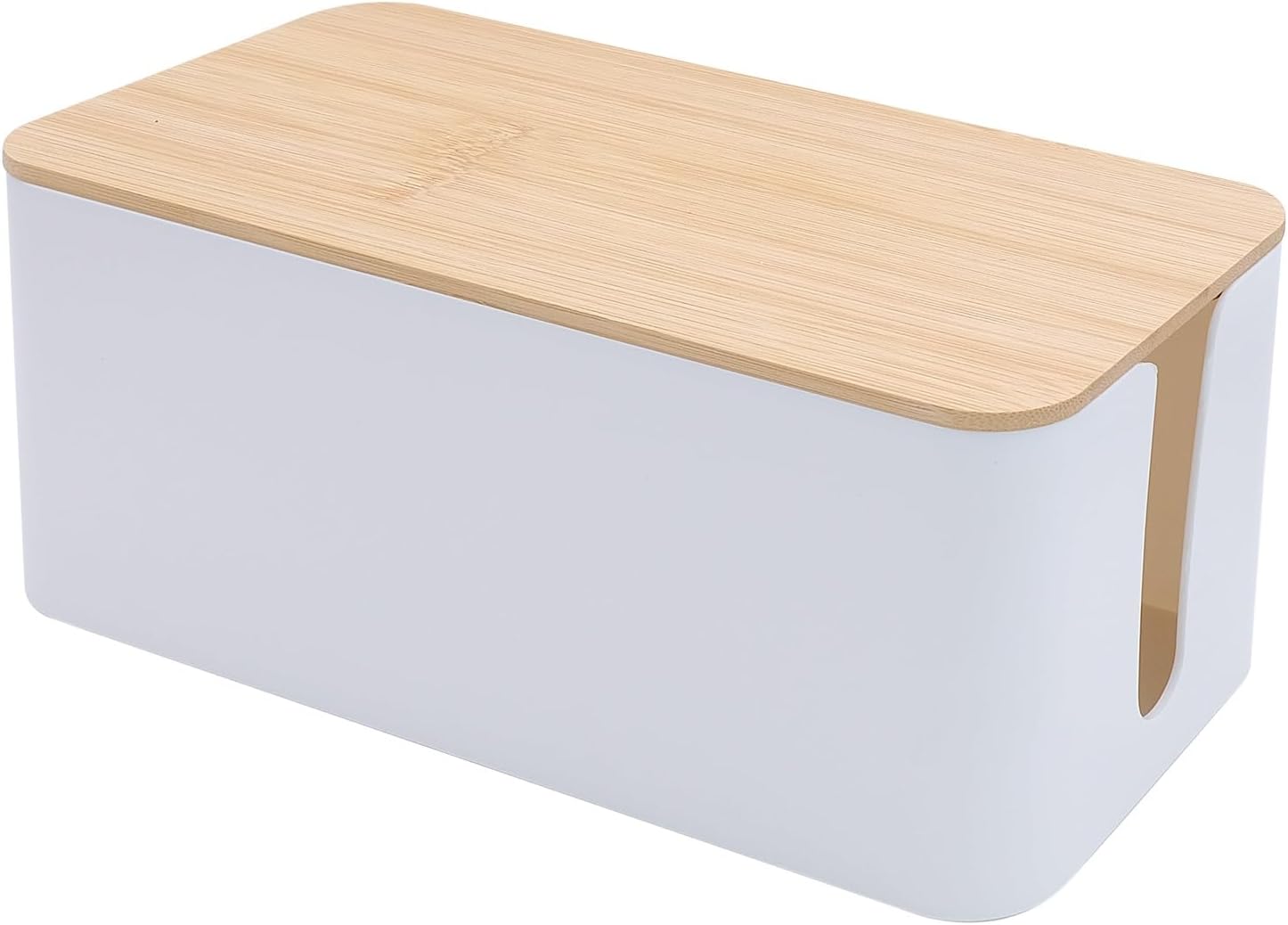 Cable Tidy Box White Cable Box with Bamboo Lid Cable Organiser Cable Management Box for Hiding Cables and Plugs