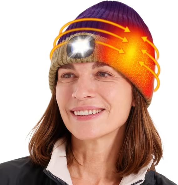 Heated Hat with Led Light, Knit Heated Beanie with 5V 4000mAH Rechargeable Battery Gifts for Men and Women