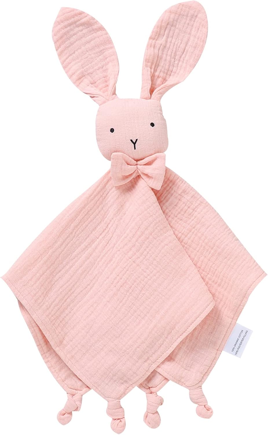 LAWKUL Baby Comforter Organic Cotton Security Blanket Muslin Soft Babe Lovey for Newborn Infant Boy Girls 40x40cm Bunny Pink