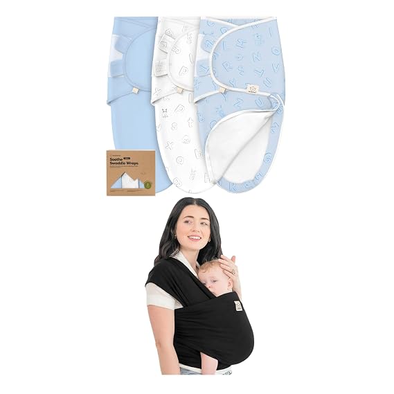 KeaBabies 3-Pack Newborn Swaddle Sleep Sacks & Baby Wrap Carrier - Breathable Zipper Swaddle Blanket & Hands-Free Baby Carrier for Newborns to 6 Months