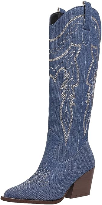 SelRoys Cowboy Boots for Women Cowgirl Embroidered Stitched Pointy Toe Chunky Heel Western Country Fashion Boots