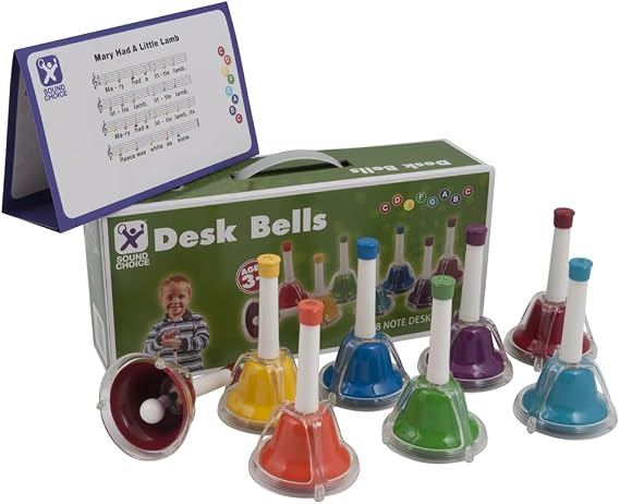 West Music HB9201 8-Note Diatonic Set: Handbell & Deskbell Combo - Push-Button & Hand Ringing Features - Complete Musical Note Range for All Your Needs.