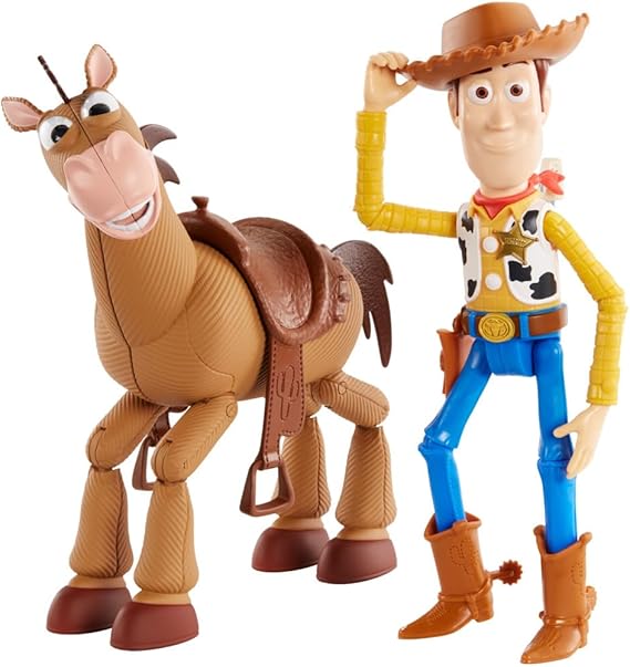 Mattel Disney and Pixar Toy Story Woody & Bullseye 2-Pack, Ages 3+ | Movie-inspired relative scale, Woody + Bullseye poseable figures, 2 pieces, no batteries needed, Ages 3+