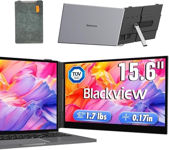 Blackview Laptop Screen Extender 15.6" FHD, 1.7lbs Ultra-Light & 0.17" Ultra-Slim,100% sRGB, USB-C/HDMI, Built-in Speaker, TUV Low Blue Light, Plug & Play for Windows/Mac/Android/Switch-SCM8