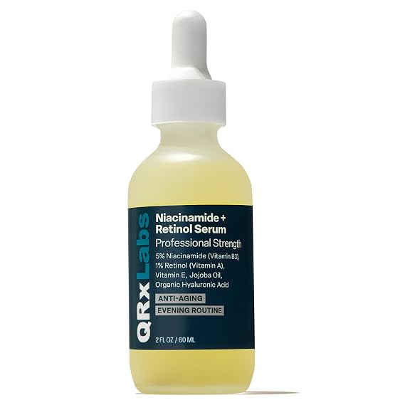 QRxLabs 1% Retinol + 5% Niacinamide Serum Brightening Face Serum to Help Improve the Appearance of Pores, Texture & Uneven Skin Tone 2 Fl Oz