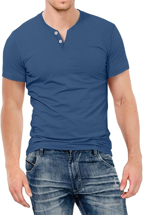 KUYIGO Mens Henley Shirts Slim Fit Short Sleeve Fashion Cotton Tops Tee