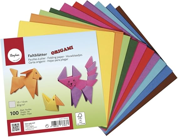 Rayher 71831000 Origami Paper Origami Folding Paper Pack 100 Sheets and 10 Assorted Colours 15x15cm