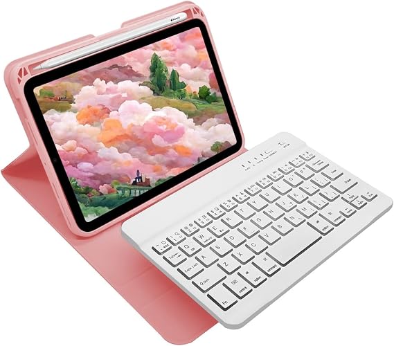 Mouse Keyboard Case for 10.2" 9th 8th 7th Gen /iPad Air 10.5" 3rd Gen/iPad Pro 10.5" with Removable iPad Cover with Pencil Holder Business White Bluetooth Keyboard, Pink
