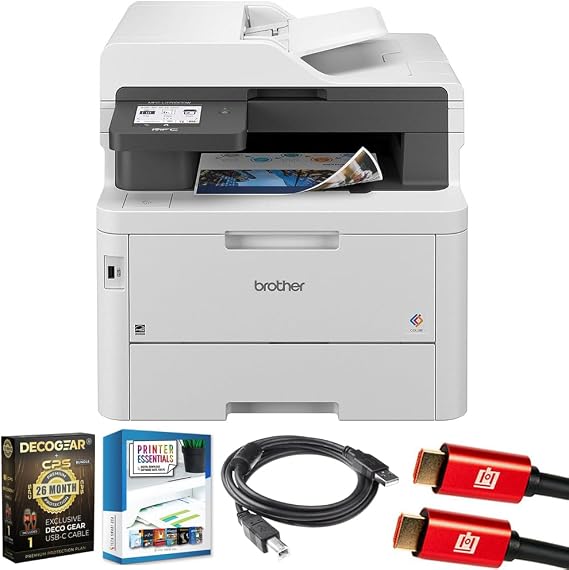 Brother MFCL3780CDW Digital Color All-in-One Laser Printer Bundle with Deco Gear CPS 26 Month Protection Pack, Tech Smart USA Printer Essentials, Deco Essential 6FT Printer Cable and HDMI Cable