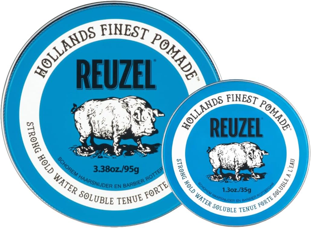 Reuzel 2026 Road Trip, Blue Strong Hold Pomade, Water Soluble for a High Shine Look with a Vanilla Scent, 95g + Free Travel Size 35g