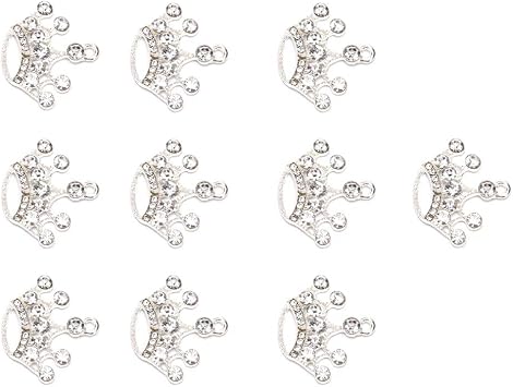 SaiDian 10 Pcs Alloy Crown Charms Rhinestone Pendant DIY Decoration Accessories for Necklace Bracelet Earring Jewelry Making 0.98 inch x 0.82 inch Silver